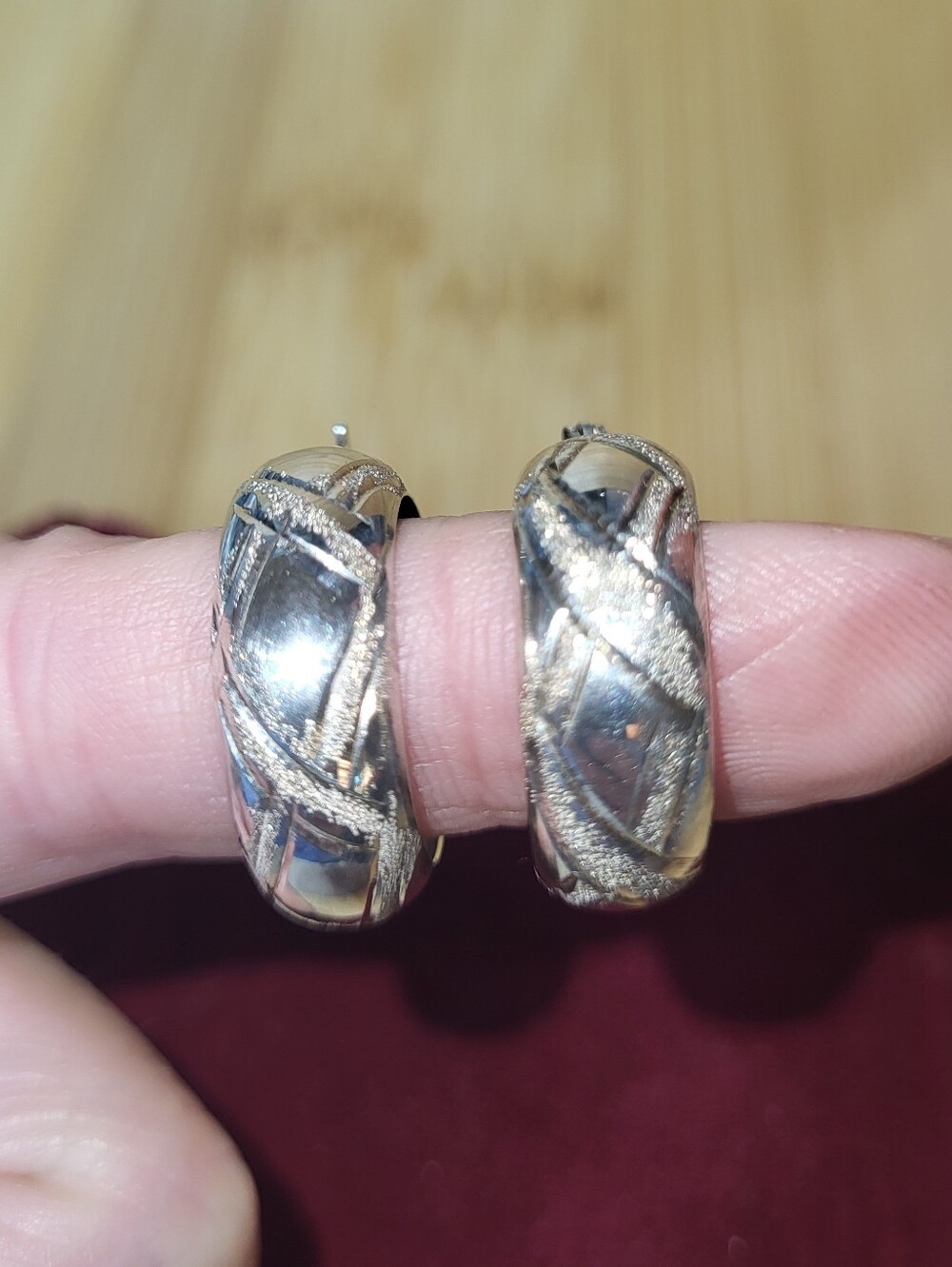 Vintage Textured Hoop Earrings - 925 Sterling Silver - Estate
